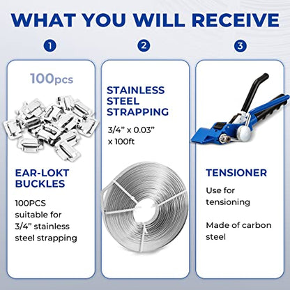 Stainless Steel Banding Strapping Kit - 3/4" x 100ft