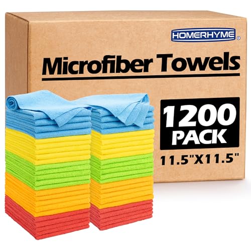Shop Towels Rags, 1200 Pack Microfiber Cleaning Cloth Bulk Absorbent Lint-Free, All-Purpose Microfiber Towel Cleaning Rags for Commercial, Industries, Garage & Housekeeping 11.5"*11.5" - color: Assorted, size: 1200 Pack
