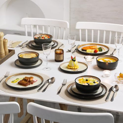 vancasso Plates and Bowls Sets, 24 Pieces Stoneware Dinnerware Sets for 8, Kitchen Dish Set Mircowave and Dishwasher Safe Ceramic Dishware, Light Cream, Series AMBER - color: Oyster White
