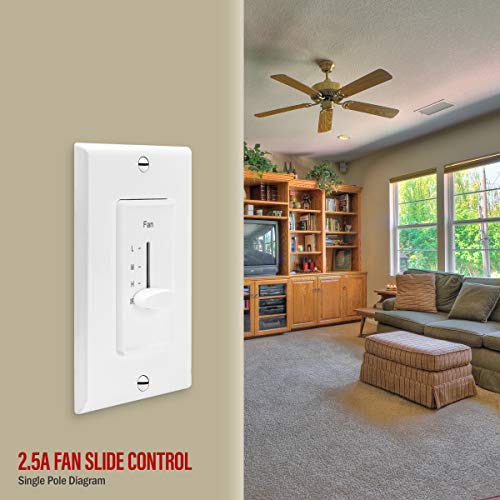 ENERLITES 3-Speed Ceiling Fan Control Switch, Single Pole, White, 2 Pack - color: White, size: 2 Pack
