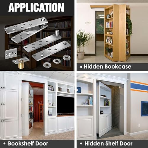Hidden Door Pivot Hinge Heavy Duty 200LB Wood Door Hardware 4PCS - style: Heavy Duty 4PCS