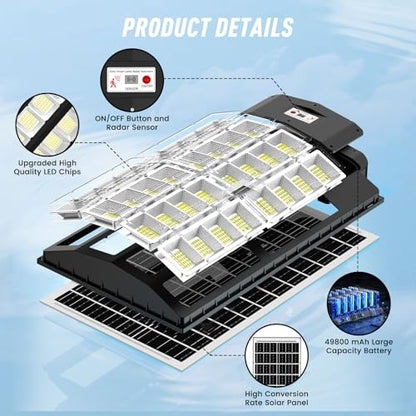3600W Solar Street Lights Outdoor Waterproof, Solar Lights with Remote Control & Motion Sensor, Pole or Wall Mount, Long Lasting Battery Dusk to Dawn, for Outside Patio Commercial Yard Barn - size: XS