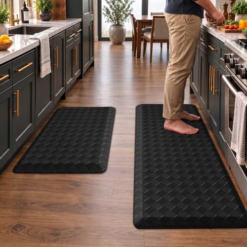 TranquilRelax 4/5 Inch Cushioned Anti Fatigue Kitchen Mats for Floor, Black - color: Black, size: 2-Piece | 28"+47" | Extra Thick