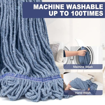 Commercial Industrial Mop for Floor Cleaning,3 Extra Large Replacement Head - size: Black Metal Handle + 3 Blue Heads