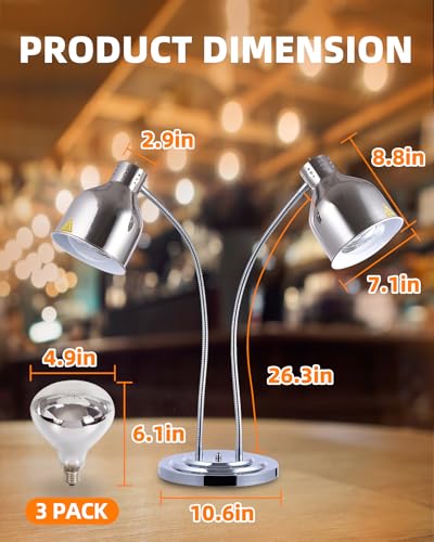 Food Heat Lamp: [Rapid-Heating Bulbs Included] [Steady Heating] Commercial Food Warmer Lamp, Electric Heat Lamp for Food Catering Food Warming Lamp for Buffet Parties (Polished Silver, 32" (2-Head, N6 - color: Polished Silver