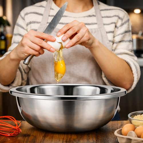 2 Pack Large Mixing Bowl, 20 Qt, 304 Stainless Steel, Polished Mirror Finish, Flat Base, for Home or Commercial Baking, chef grade, commercial kitchen, premium stainless steel