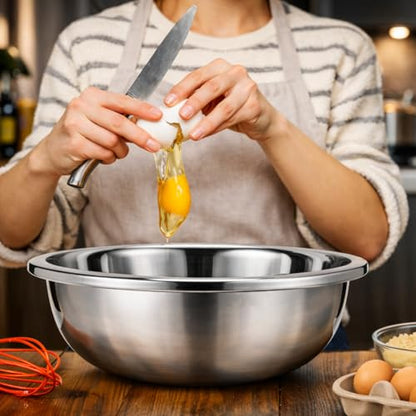 2 Pack Large Mixing Bowl, 20 Qt, 304 Stainless Steel, Polished Mirror Finish, Flat Base, for Home or Commercial Baking, chef grade, commercial kitchen, premium stainless steel