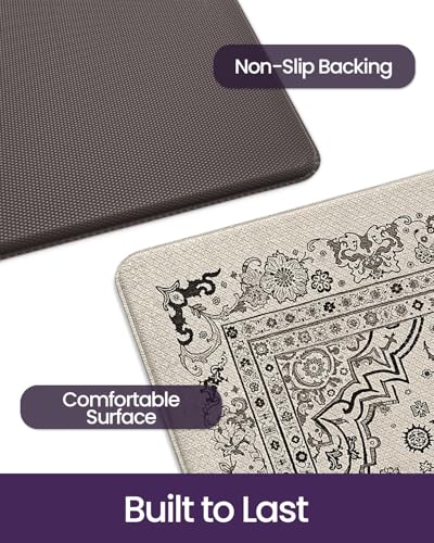 DEXI Kitchen Floor Mats Cushioned Anti Fatigue Runner 24x59 Beige Grey - color: Beige/Grey, size: 59"L x 24"W x 0.4"Th