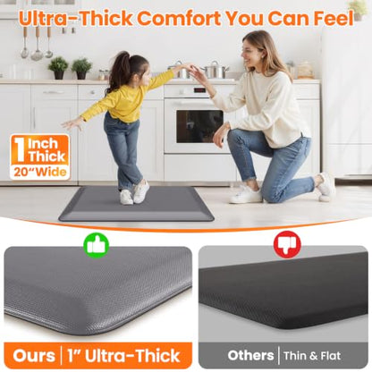 1-Inch Thick Anti-Fatigue Mat for Kitchen and Standing Desk, 20"x32", Grey - color: Grey, size: 32"L x 20"W x 1"Th