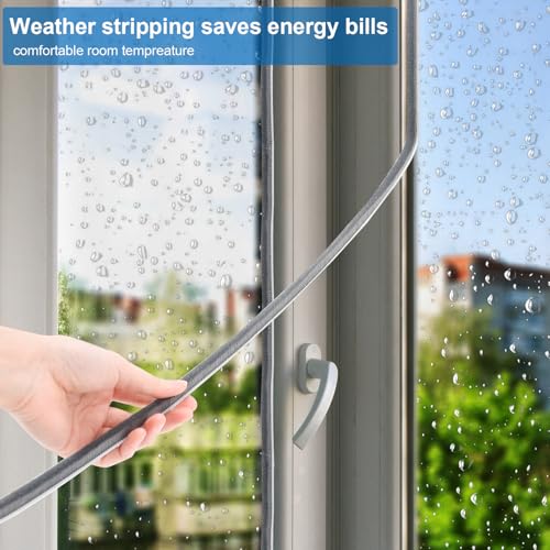 33 Ft Weather Stripping Door Seal. Self-Adhesive Soundproofing Weather Stripping for Sliding Windows and Door Frames, 0.35" Wide x 0.2" Thick, Gray - size: 0.35'' Wide X 0.2'' Thick