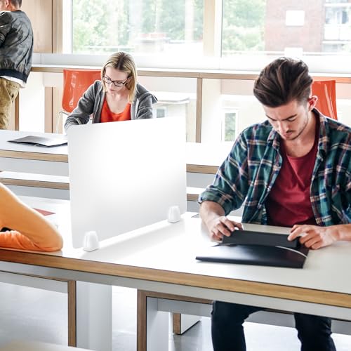 4 Pcs Desk Divider Privacy Panel 23.6 x 15.8 Inch Counter Desk Acrylic Panel Holder Free Standing Privacy Shield Work Station Desk Divider Partition for Offices Schools Call Centers (Frosting)