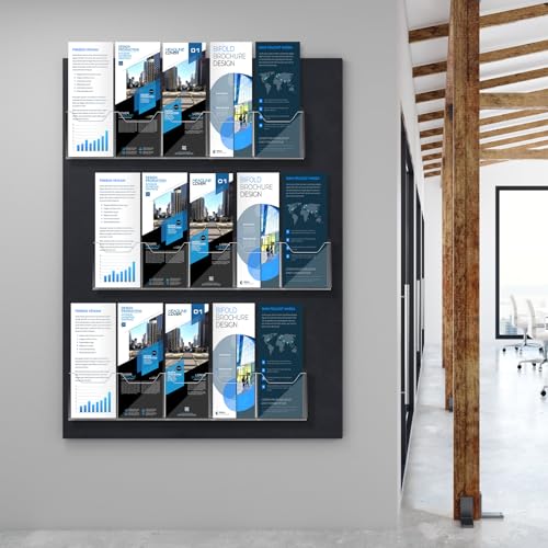 Honoson 3 Pack Wall Mount Pamphlet Holder Acrylic Brochure Holder with 5 Pockets, 4 Inch, Clear Wall Brochure Display Stand Hanging Rack for Pamphlet Flyers Booklet Menus Menu Advertise