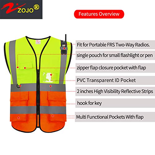 zojo High Visibility Reflective Safety Vest with Multi Pockets 10 Pack Bulk - color: Mix Yellow & Orange, size: X-Large