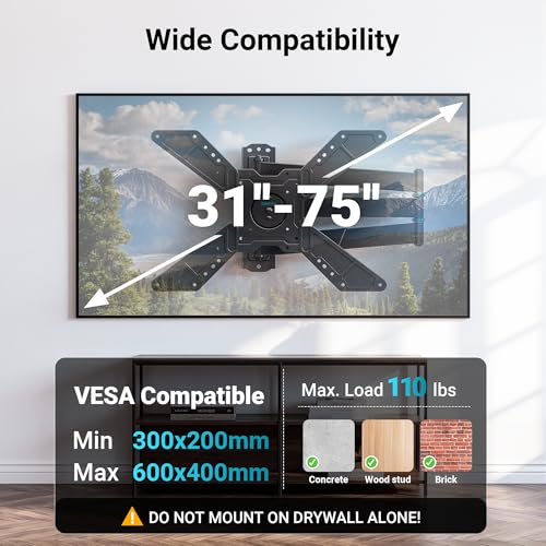 BONTEC Full Motion Corner TV Wall Mount for 31–75 Inch TVs, 33" Long Arm - size: for 31-75 Inch