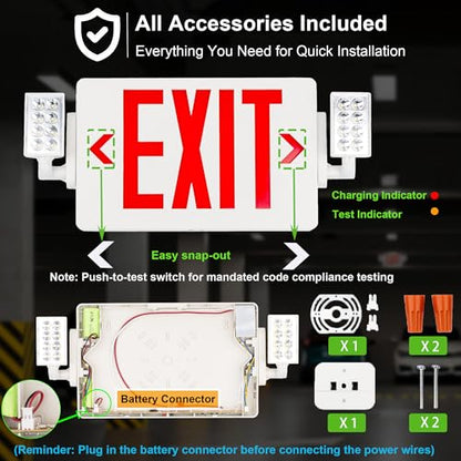 Gruenlich Exit Sign with Emergency Light, Battery Backup, 6 Pack - size: 6-Pack