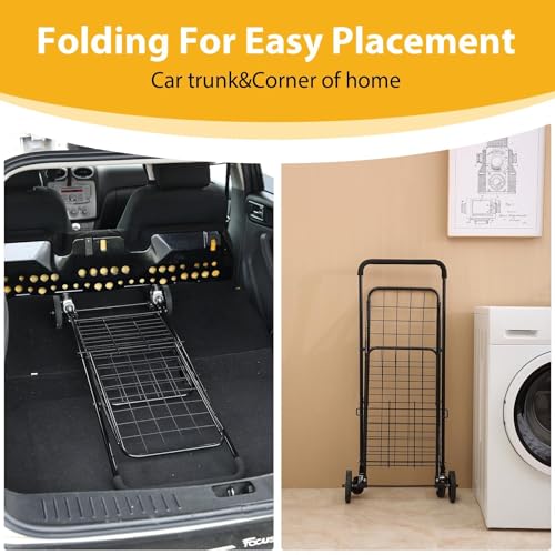 Siffler Grocery Shopping Cart with 360° Swivel Wheels Folding Utility Cart with Easily Collapsible Cart with Extended Foam Cover, Trolley for Laundry, Groceries, Travel (Black, Small) - size: Standard Small+No Bag