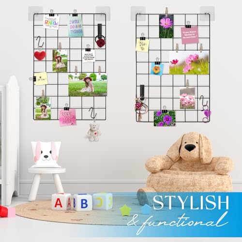 CIKLCIX Wire Wall Grid Panel Set of 2, Photo Display Board & Memo Board - color: Black, size: 2 Pack