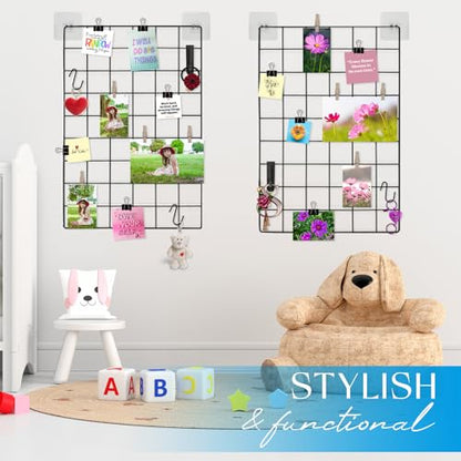 CIKLCIX Wire Wall Grid Panel Set of 2, Photo Display Board & Memo Board - color: Black, size: 2 Pack