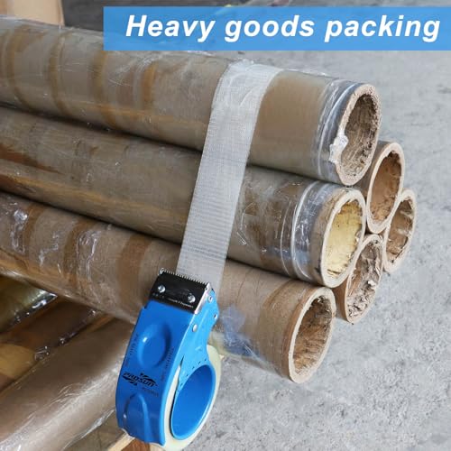 BOMEI PACK 3Rolls Filament Strapping Tape 2Inch with Dispenser, Heavy Duty Fiberglass Reinforced Packing Tape for Shipping, Cross Bi Directional Filanent Tape 2inch x 30Yds x 5.9Mil, Total 90Yds