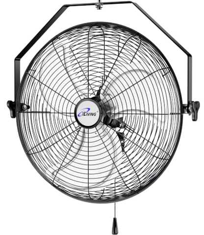 iLiving 20 Inch Wall Mount Fan, 4750 CFM High Velocity Metal Fan with 3 Speeds, Sealed Motor & 360° Tilt, Heavy Duty Wall/Ceiling Mount Fan for Garage, Warehouse, Barn, Greenhouse, Workshop - size: 20 Inches