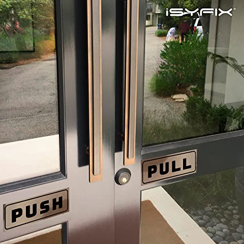 iSYFIX Push Pull Stickers Sign, 5x2 Inch, 2 Pack, Black/Brushed Gold - color: Black / Brushed Gold, size: Horizontal 2x5
