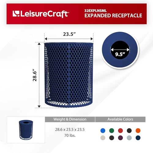 Leisure Craft 32 Gallon Commercial Outdoor Trash Can, Metal, Made in USA - color: Navy