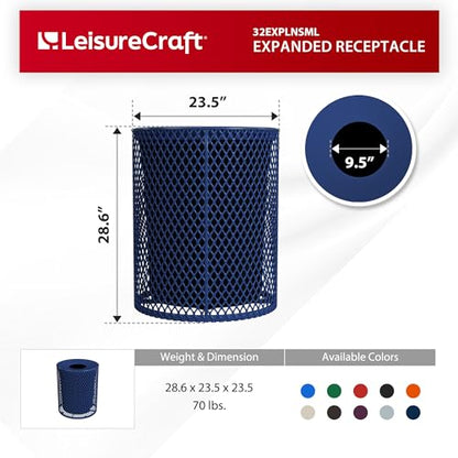 Leisure Craft 32 Gallon Commercial Outdoor Trash Can, Metal, Made in USA - color: Navy