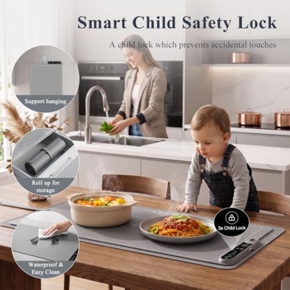 Warming Mat for Food, 39"x15", 7 Heat Levels, 8-Hour Timer, Fast Heat - size: 39“x15”