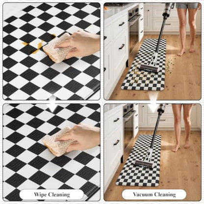 KIMODE Kitchen Mats Cushioned Anti Fatigue,Black and White Rugs for Kitchen - color: Black/White, size: 20" x 71"+20" x 32"--0.47 inches