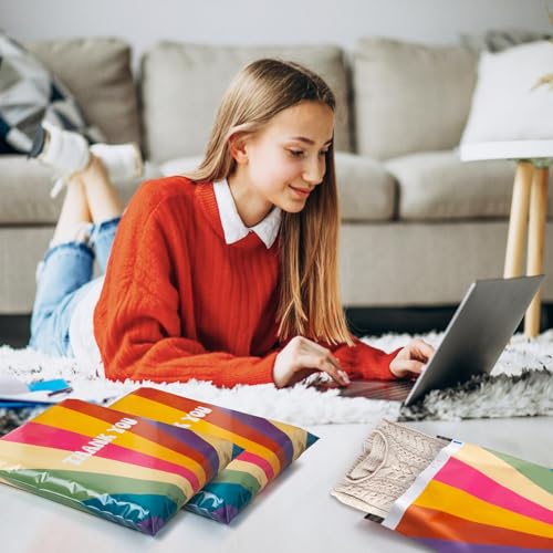 Oududianzi Poly Mailers 10x13, 100Pack Shipping Bags, Plastic Packaging Bags, Self-Seal Polymailers, Mailers Poly Bags, Package Bags for Small Business and Clothing - color: Retro Rainbow, size: 10x13 - 100Pack
