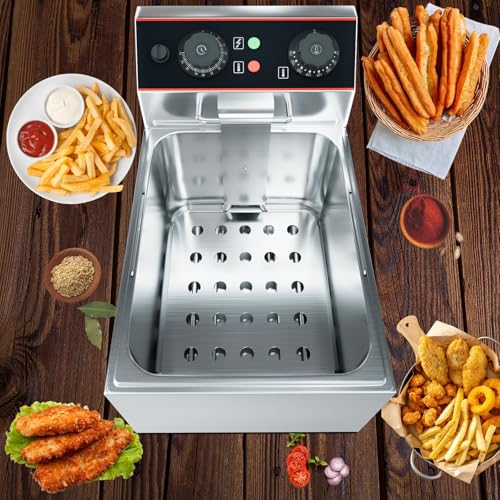 Commercial Deep Fryer with Basket, 12L Electricity Countertop Fryer Stainless Steel, 1800W Professional Food Fryer with Thermostat for Restaurant & Home, Large Capacity 12.7QT Oil Fryer, 120V - size: 11L single cylinder single screen