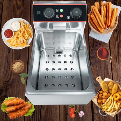 Commercial Deep Fryer with Basket, 12L Electricity Countertop Fryer Stainless Steel, 1800W Professional Food Fryer with Thermostat for Restaurant & Home, Large Capacity 12.7QT Oil Fryer, 120V - size: 11L single cylinder single screen