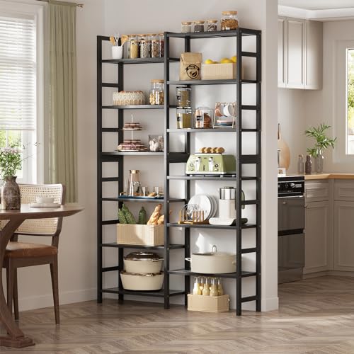 Homykic 72.5” Tall Bamboo Bookshelf Black, 6-Tier Double Wide Open Bookcase - color: Black, size: Double Wide