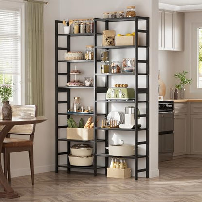 Homykic 72.5” Tall Bamboo Bookshelf Black, 6-Tier Double Wide Open Bookcase - color: Black, size: Double Wide