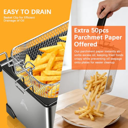 CATTLEMAN Deep Fryer with Oil Filtration, 1600W, 3L, Stainless Steel - color: Deep Fryer with Oil Filtration