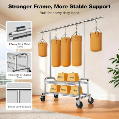 Clothes Rack Heavy Duty, 550 LBS Rolling Clothing Rack with Wheels, Silver - color: Silver
