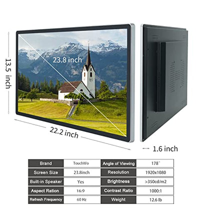 23.8 inch Capacitive Multi-Touch Screen Industrial Monitor, 16:9 Display 1920 x 1080P, Built-in Speakers, VGA, DVI & HD-MI Monitor for PC, POS, Small Business, Restaurant - size: 23.8-inch