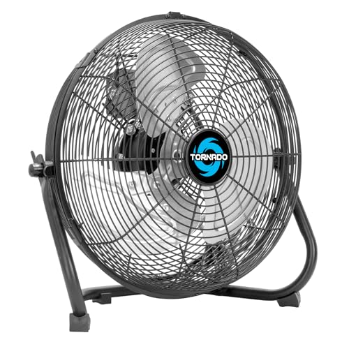 Tornado 12 Inch High Velocity Metal Floor Fan, 3-Speed Powerful Cooling for Industrial, Commercial, and Home Spaces, 120°Tilt, 6.0 FT Cord - UL safety Listed, Black - size: 12 Inch Standard