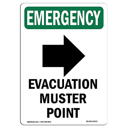 OSHA Emergency Sign - Evacuation Muster with Symbol | Vinyl Label Decal | Protect Your Business, Construction Site, Warehouse & Shop Area | Made in The USA