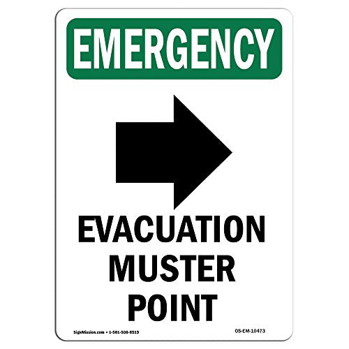 OSHA Emergency Sign - Evacuation Muster with Symbol | Vinyl Label Decal | Protect Your Business, Construction Site, Warehouse & Shop Area | Made in The USA