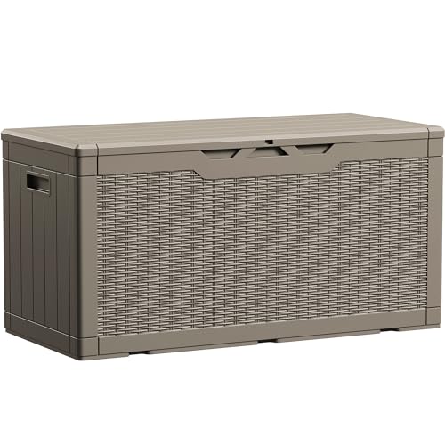 Devoko 100 Gallon Waterproof Deck Box, Resin Large Outdoor Storage Box - color: Light Brown, size: 100 Gallon without Cushion