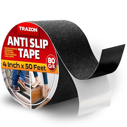 Grip Tape - Heavy Duty Anti Slip Tape for Stairs Outdoor/Indoor Waterproof 4Inch x 50Ft Safety Non Skid Roll for Stair Steps Ramp Traction Tread Staircases Grips Adhesive Non Slip Strips Walk Black - color: Black, size: 4 Inch x 50 Feet