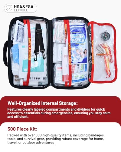 KAUGIC 500PCS Waterproof Hard Shell First Aid Kit, Travel