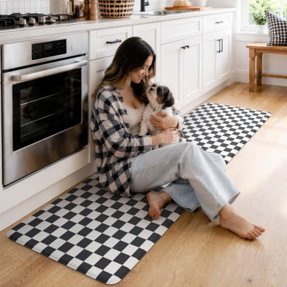 KIMODE Kitchen Mats Cushioned Anti Fatigue, Farmhouse Kitchen Rug 24"x71" - color: Black/White, size: 2' x 5'11" (Rectangular)