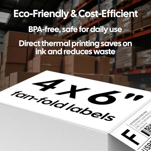 4x6 Thermal Labels, 500 Fanfold Labels, Perforated & Strong Adhesive, Compatible with Direct Thermal Printers for USPS UPS FedEx DHL Address Shipping Label - size: 4x6*500