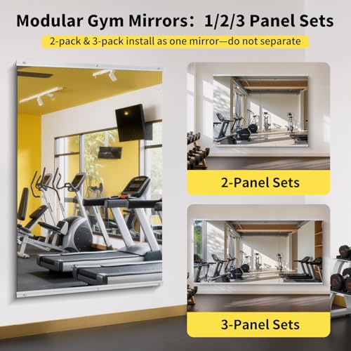 55x30 in Home Gym Mirrors,3-Pack,Frameless,Wall Mounted - size: 55"x30"x3PCS