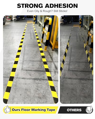 Avery Dennison Safety Floor Tape 2 Inch x 108 FT, Heavy-Duty PVC Forklift-Resistant, High-Visibility Reflective for Warehouse/Factory/Parking, Black & Yellow, ROHS/Reach Certified (1 Roll) - color: Black&Yellow