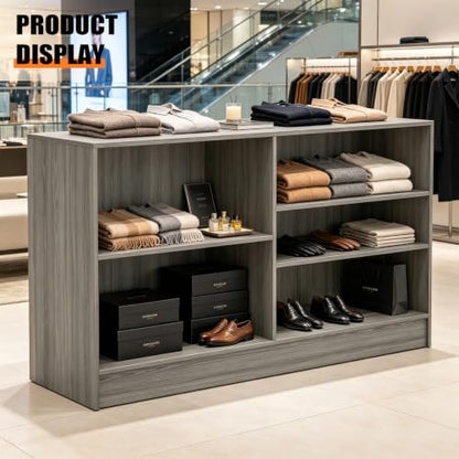 70”W * 20”D * 38”H - Cash Wrap Wood Counter - Gray Register Counter with 3 Heights Adjustable Shelf - color: Gary, size: 6 FT
