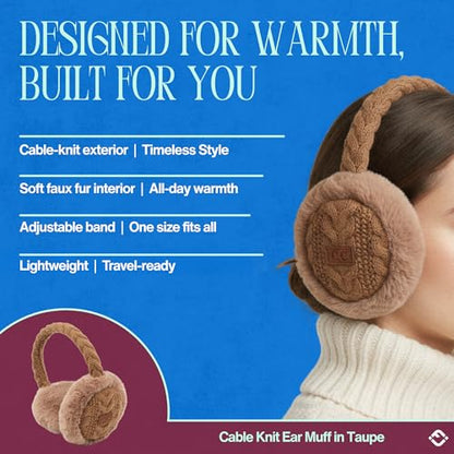 Funky Junque Women’s Winter Earmuffs - Cable Knit & Sequin - color: Cable Knit - Taupe