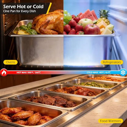 Dyna-Living Steam Table Pan with Lid 1/3 Size 6 Inch Deep 6 Pack Hotel Pans - color: With Lids, size: 6 Inch Deep